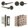 Complete Gio Door Handle Pack - Bathroom Lock (Plain Thumb Turn) - Dark Bronze - 76mm / 4-inch Hinges - JE-E6A2-DB