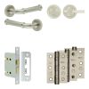 Complete Classic Door Handle Pack - Bathroom Lock (Plain Thumb Turn) - Satin Nickel - 76mm / 3-inch Hinges - JE-A6B2-SN