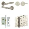 Complete Bari Door Handle Pack - Bathroom Lock (Knurled Thumb Turn) - Satin Nickel - 76mm / 4-inch Hinges - JE-D6A1-SN