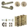 Complete Bloom Door Handle Pack - Heavy Duty Tubular Bathroom (Standard Thumb Turn) - Antique Brass - 102mm / 3-inch Hinges - JE-B32B3-AB