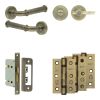 Complete Classic Door Handle Pack - Bathroom Lock (Plain Thumb Turn) - Antique Brass - 65mm / 3-inch Hinges - JE-A5B2-AB