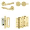 Complete Venice Door Handle Pack - Bathroom Lock (Plain Thumb Turn) - Satin Brass - 65mm / 3-inch Hinges - JE-F5B2-SB