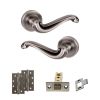 Old English Colchester Door Handle Pack (Latch Set - 2.5" CE Latch, 4" Slim Knuckle Hinges x2) - Matt Gun Metal