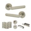 STATUS Carolina Door Handle Pack (Bathroom Set - 2.5" CE Bathroom Lock, 3" Fire Rated Hinges x3) - Satin Nickel
