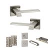 Senza Pari Giovanni Door Handle Pack (Bathroom Set - 3" CE Bathroom Lock, 4" Slim Knuckle Hinges x2) - Satin Nickel