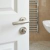 Complete Hex Door Handle Pack - Bathroom Lock (Standard Thumb Turn) - Satin Nickel - 76mm / 4-inch Hinges - JE-C6A3-SN