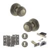 Old English Ripon Door Knob Pack (Lock Set - 3" Latch & Deadlock, 3" Fire Rated Hinges x3) - Matt Gun Metal