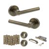 STATUS Nebraska Door Handle Pack (3 Lever Lock Set - 3" CE Sashlock, 4" Fire Rated Hinges x3) - Antique Brass