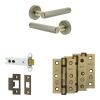 Complete Hex Door Handle Pack - Heavy Duty Latch - Antique Brass - 102mm / 3-inch Hinges - JE-C22B-AB
