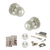 Old English Ripon Door Knob Pack (Lock Set - 3" Latch & Deadlock, 4" Slim Knuckle Hinges x2) - Polished Nickel
