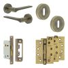 Complete Gio Door Handle Pack - Sashlock - Antique Brass - 65mm / 4-inch Hinges - JE-E7A8-AB