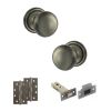 Old English Harrogate Door Knob Pack (Latch Set - 4" HD Latch, 4" Slim Knuckle Hinges x2) - Matt Gun Metal