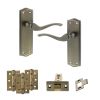 Old English Warwick Door Handle Pack (Latch Set - 3" CE Latch, 3" Fire Rated Hinges x3) - Matt Antique Brass