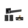STATUS Montana Door Handle Pack (Latch Set - 3" CE Latch, 4" Slim Knuckle Hinges x2) - Matt Black