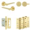 Complete Gio Door Handle Pack - Bathroom Lock (Plain Thumb Turn) - Satin Brass - 76mm / 3-inch Hinges - JE-E6B2-SB