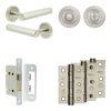 Complete Hex Door Handle Pack - Bathroom Lock (Standard Thumb Turn) - Satin Nickel - 65mm / 3-inch Hinges - JE-C5B3-SN