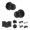Old English Ripon Door Knob Pack (Bathroom Set - 4" Deadbolt, 3" Fire Rated Hinges x3) - Matt Black
