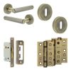 Complete Hex Door Handle Pack - Sashlock - Antique Brass - 65mm / 3-inch Hinges - JE-C7B8-AB