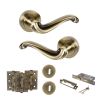 Old English Colchester Door Handle Pack (3 Lever Lock Set - 3" CE Sashlock, 3" Fire Rated Hinges x3) - Antique Brass