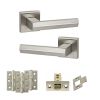 Senza Pari Davoli Door Handle Pack (Latch Set - 3" CE Latch, 3" Fire Rated Hinges x3) - Satin Nickel