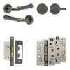 Complete Classic Door Handle Pack - Bathroom Lock (Plain Thumb Turn) - Black Nickel - 65mm / 4-inch Hinges - JE-A5A2-BN