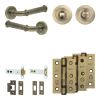 Complete Classic Door Handle Pack - Heavy Duty Tubular Bathroom (Standard Thumb Turn) - Antique Brass - 102mm / 3-inch Hinges - JE-A32B3-AB