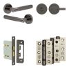 Complete Bari Door Handle Pack - Bathroom Lock (Knurled Thumb Turn) - Black Nickel - 76mm / 3-inch Hinges - JE-D6B1-BN