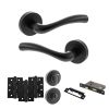 STATUS Texas Door Handle Pack (Bathroom Set - 3" CE Bathroom Lock, 4" Fire Rated Hinges x3) - Matt Black