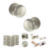 Old English Harrogate Door Knob Pack (Bathroom Set - 3" Deadbolt, 3" Fire Rated Hinges x3) - Satin Nickel
