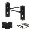 Old English Warwick Door Handle Pack (3 Lever Lock Set - 2.5" CE Sashlock, 4" Fire Rated Hinges x3) - Matt Black