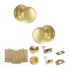 Old English Harrogate Door Knob Pack (Bathroom Set - 4" Deadbolt, 4" Fire Rated Hinges x3) - Satin Brass