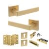 STATUS Montana Door Handle Pack (Euro Lock Set - 3" CE Sashlock, 3" Fire Rated Hinges x3) - Satin Brass