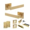 STATUS Montana Door Handle Pack (Euro Lock Set - 2.5" CE Sashlock, 4" Slim Knuckle Hinges x2) - Satin Brass
