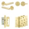 Complete Hex Door Handle Pack - Bathroom Lock (Plain Thumb Turn) - Satin Brass - 65mm / 4-inch Hinges - JE-C5A2-SB