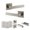 STATUS Montana Door Handle Pack (Bathroom Set - 3" CE Bathroom Lock, 4" Fire Rated Hinges x3) - Satin Nickel