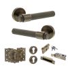 Senza Pari Andretta Door Handle Pack (Euro Lock Set - 2.5" CE Sashlock, 3" Fire Rated Hinges x3) - Antique Brass