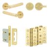 Complete Bari Door Handle Pack - Bathroom Lock (Plain Thumb Turn) - Satin Brass - 76mm / 3-inch Hinges - JE-D6B2-SB