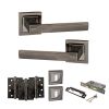 STATUS Kansas Door Handle Pack (3 Lever Lock Set - 2.5" CE Sashlock, 4" Fire Rated Hinges x3) - Black Nickel