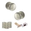 Old English Harrogate Door Knob Pack (Latch Set - 3" HD Latch, 3" Fire Rated Hinges x3) - Satin Nickel