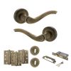Old English Warwick Door Handle Pack (3 Lever Lock Set - 3" CE Sashlock, 4" Fire Rated Hinges x3) - Matt Antique Brass