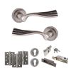 Old English Richmond Door Handle Pack (Euro Lock Set - 2.5" CE Sashlock, 4" Fire Rated Hinges x3) - Distressed Silver
