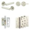 Complete Hex Door Handle Pack - Bathroom Lock (Plain Thumb Turn) - Satin Nickel - 65mm / 4-inch Hinges - JE-C5A2-SN
