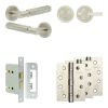 Complete Bloom Door Handle Pack - Bathroom Lock (Plain Thumb Turn) - Satin Nickel - 76mm / 4-inch Hinges - JE-B6A2-SN