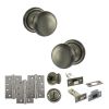 Old English Harrogate Door Knob Pack (Bathroom Set - 4" Deadbolt, 4" Fire Rated Hinges x3) - Matt Gun Metal