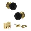 Old English Whitby Door Knob Pack (Latch Set - 4" HD Latch, 4" Slim Knuckle Hinges x2) - Polished Brass