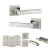 Senza Pari Bianca Door Handle Pack (Bathroom Set - 2.5" CE Bathroom Lock, 4" Fire Rated Hinges x3) - Satin Nickel