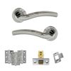 Eco Crest Door Handle Pack (Latch Set - 3" CE Latch, 3" Fire Rated Hinges x3) - Satin Chrome/Polished Chrome