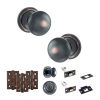 Old English Harrogate Door Knob Pack (Bathroom Set - 4" Deadbolt, 3" Fire Rated Hinges x3) - Antique Copper