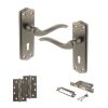 Old English Warwick Door Handle Pack (3 Lever Lock Set - 3" CE Sashlock, 4" Slim Knuckle Hinges x2) - Matt Gun Metal