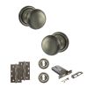Old English Harrogate Door Knob Pack (Lock Set - Horizontal Sashlock, 4" Slim Knuckle Hinges x2) - Matt Gun Metal